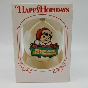 1989 Happy Holidays Campbells Soup Kids White Ball Christmas Collectors Ornament